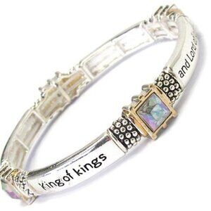 Revelation 19:16 King of Kings Ab Aurora Borealis Crytal Silver Stretch Bracelet